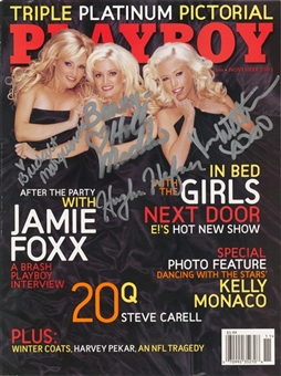 Hugh Hefner, Holly Madison, Kendra Wilkinson and Bridget Marquardt Quadruple Signed Playboy Magazine - November 2005 (JSA)